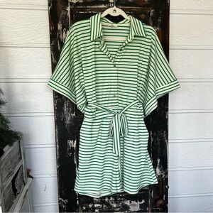 Entro Green and White Striped Shirt Dress